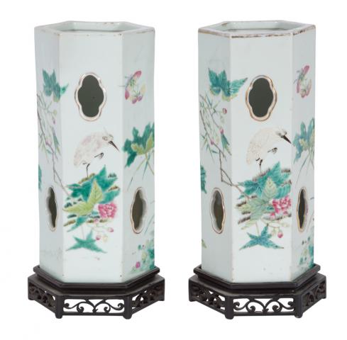 Appraisal: Pair of Chinese Famille Rose Porcelain Lanterns Each mounted as