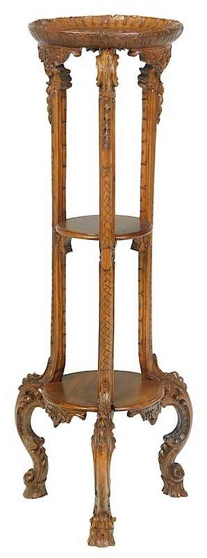 Appraisal: Provincial Louis XV Style Carved Urn Stand Continental early th