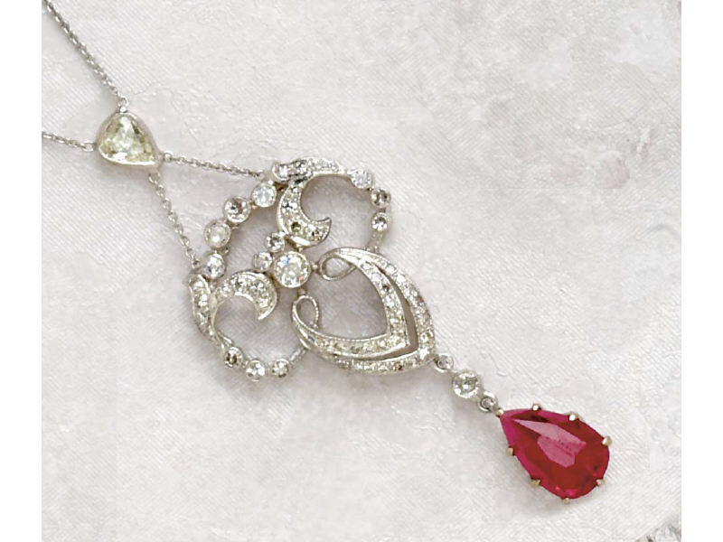 Appraisal: RUBY NECKLACE k white gold necklace set with one pear