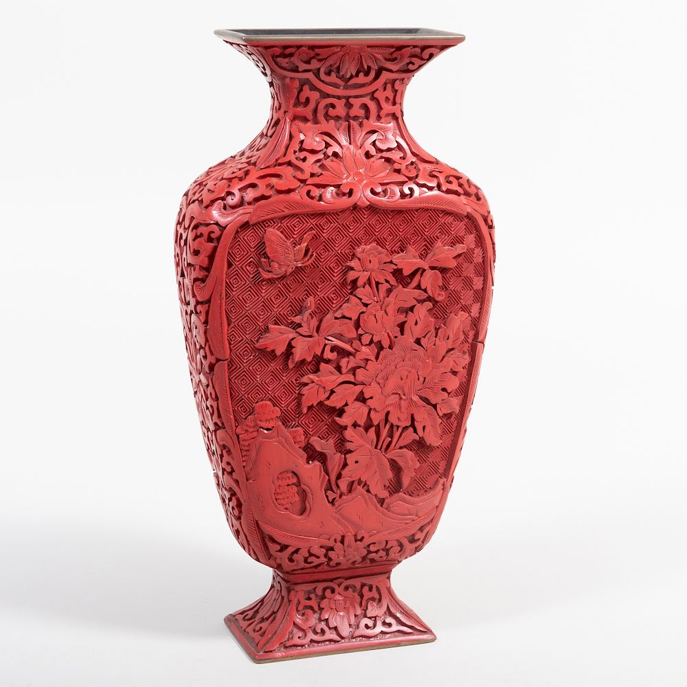 Appraisal: Chinese Carved Composite 'Cinnabar' Vase x x in Condition Very