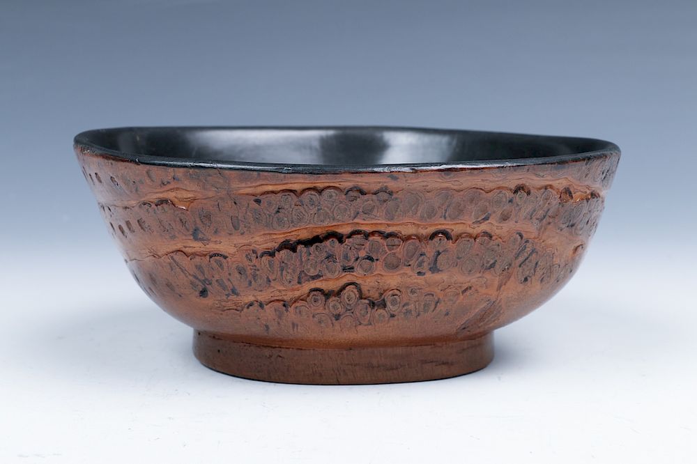 Appraisal: BAMBOO CARVED BOWL Of organic oval form rising from the