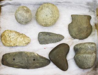 Appraisal: Illinois lithic artifacts including ground stone axe hammer stone bifaces