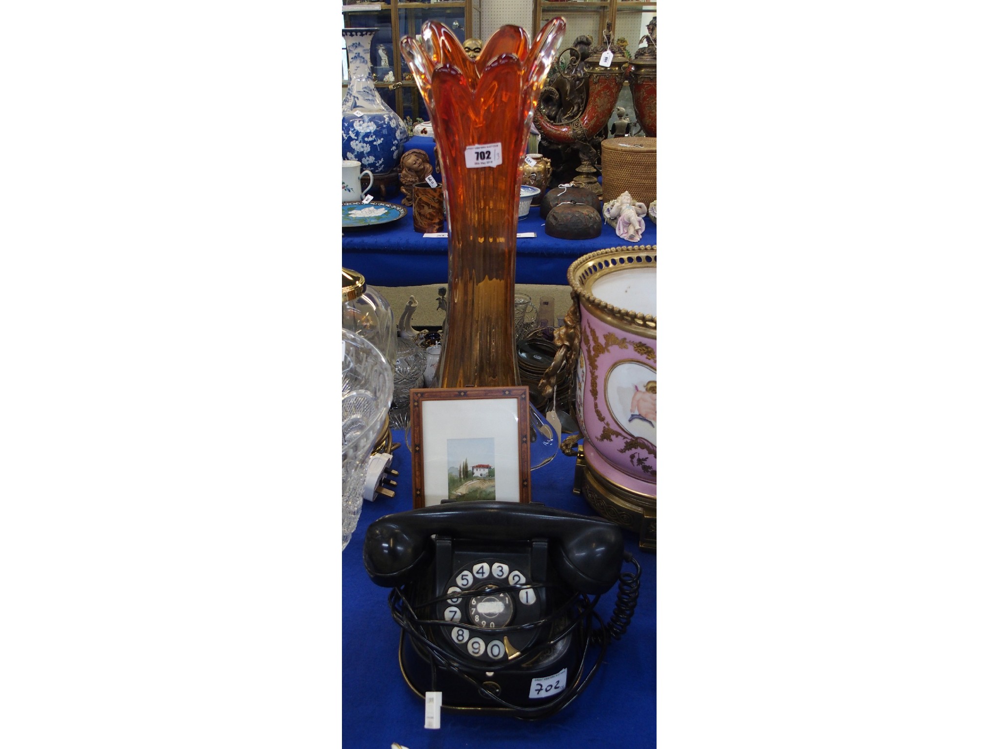 Appraisal: Art glass vase black Bakelite telephone and a small framed