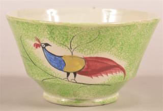 Appraisal: Green Spatter Peafowl Pattern Waste Bowl Blue yellow and red