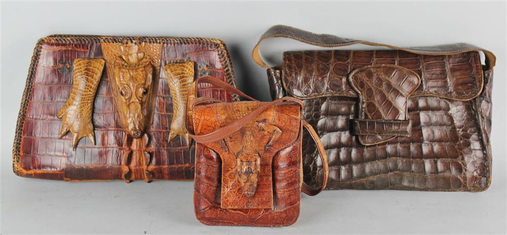 Appraisal: 'S COLLECTION OF THREE ALLIGATOR HANDBAGS the brown alligator envelope