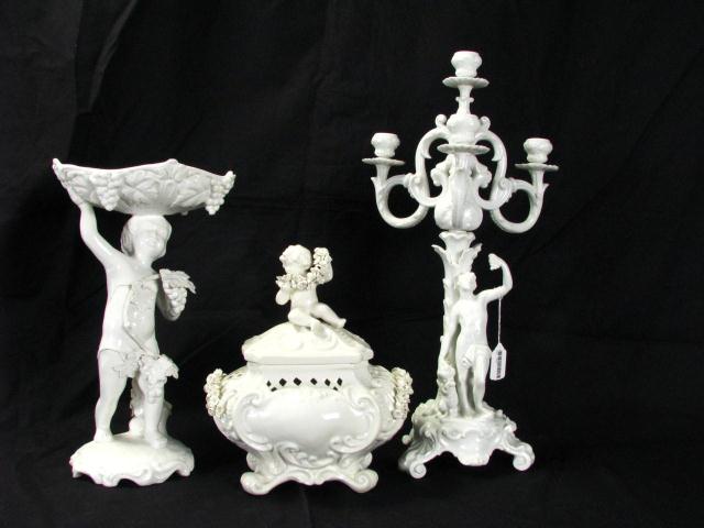 Appraisal: Three Pieces of Italian White Classic Porcelain including figural four-branch