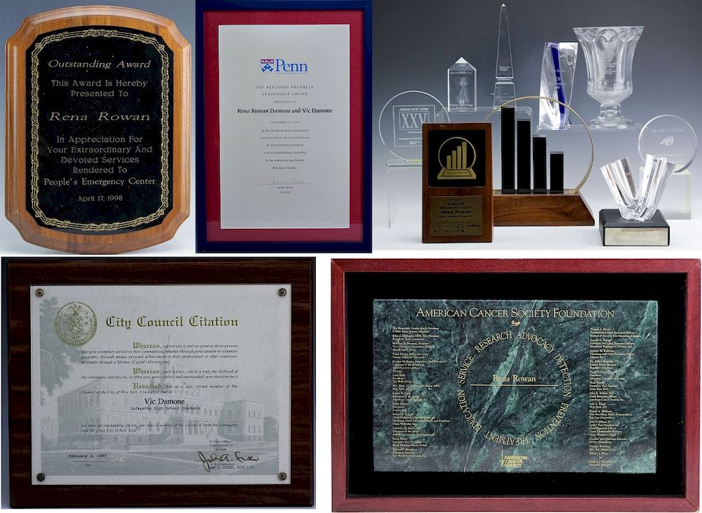 Appraisal: Rena Rowan Vic Damone Philanthropic Awards Collection of various awards