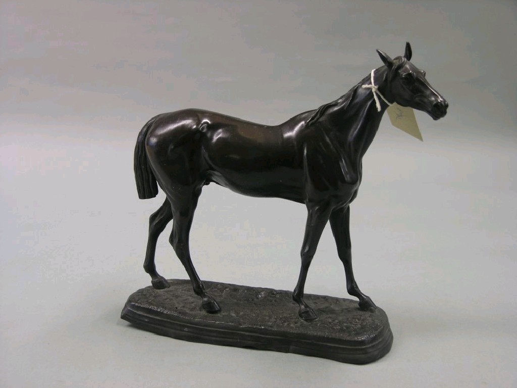 Appraisal: A bronzed spelter model of a horse after E Loiseau