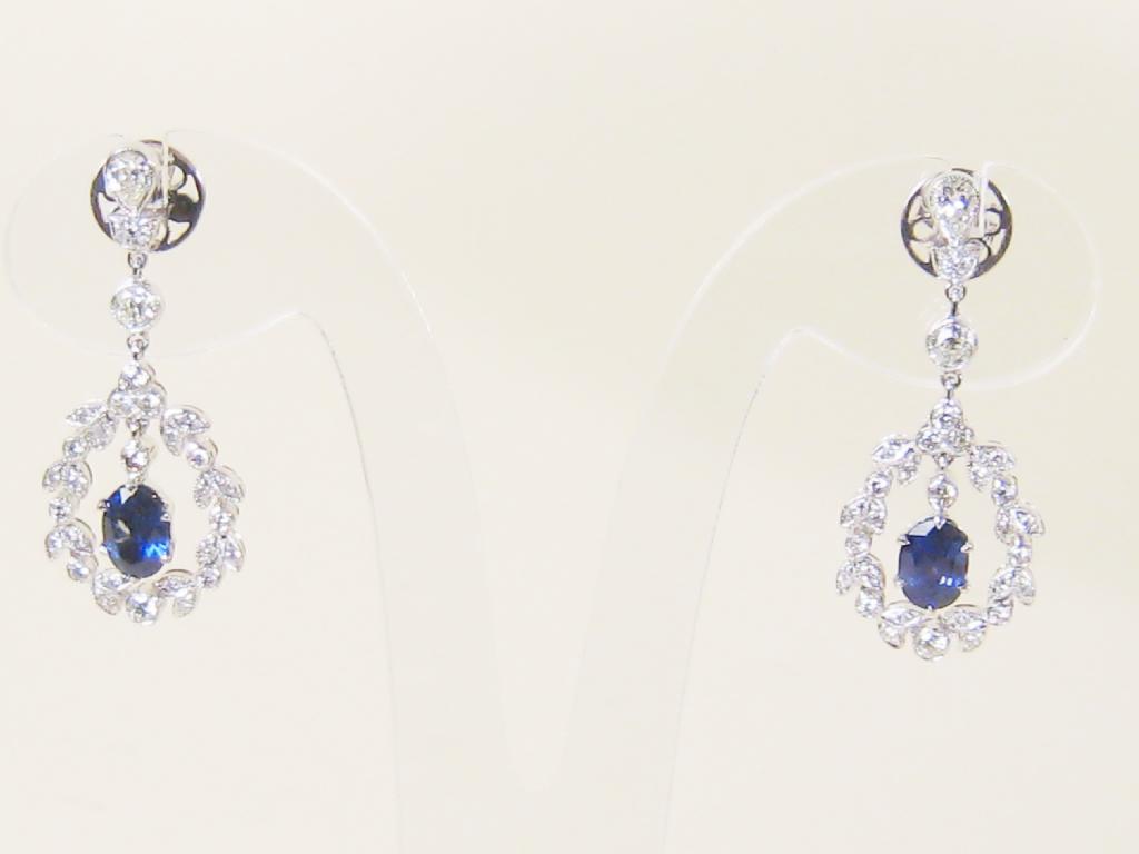 Appraisal: Pair of sapphire and diamond Ear Pendants each with oval