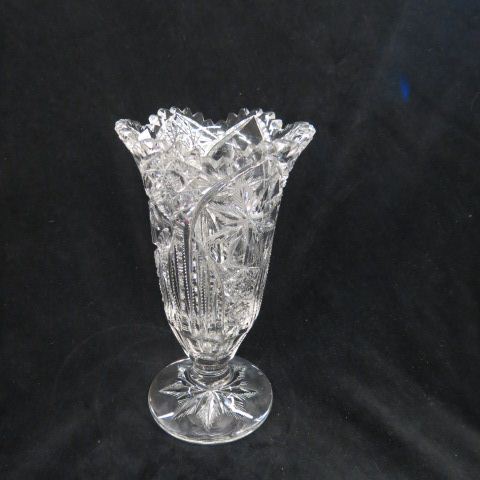 Appraisal: Clark Cut Glass Vase feathered star starbursts designs signed