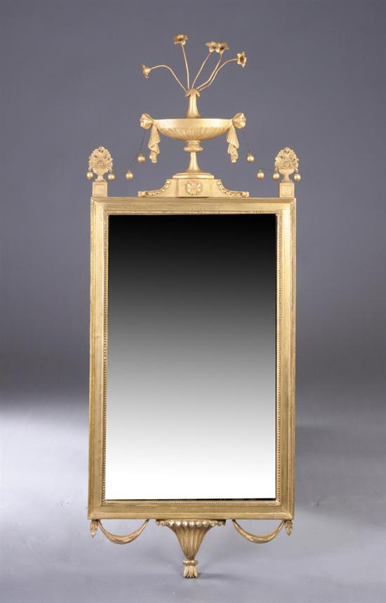 Appraisal: ENGLISH NEOCLASSICAL GILDED WALL MIRROR early th century Urn-mounted crest