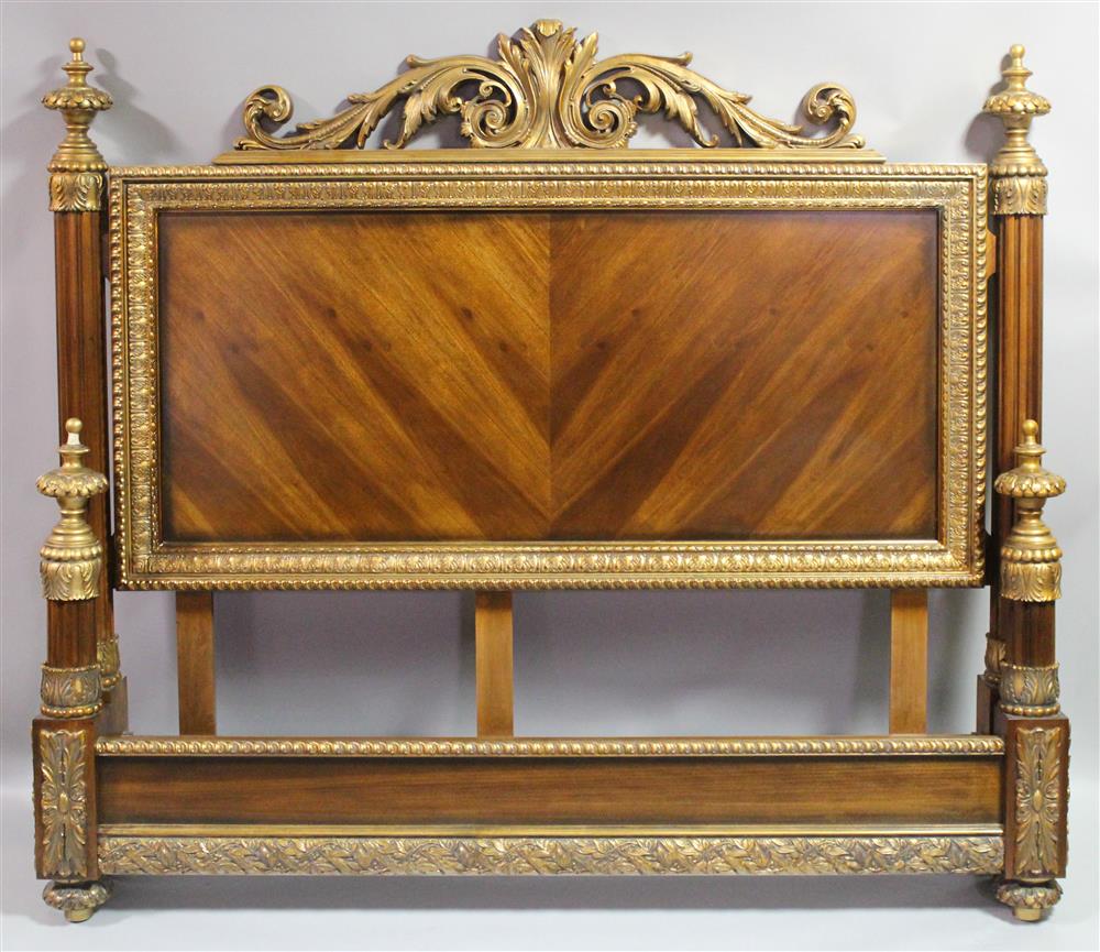 Appraisal: CLASSICAL STYLE GILT AND MAHOGANY KING SIZED BED having a