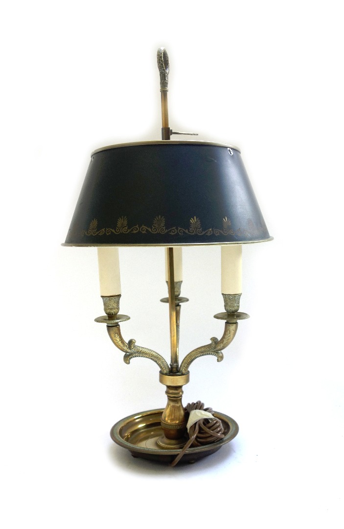 Appraisal: A bouillotte table lamp th century with foliate cast ring