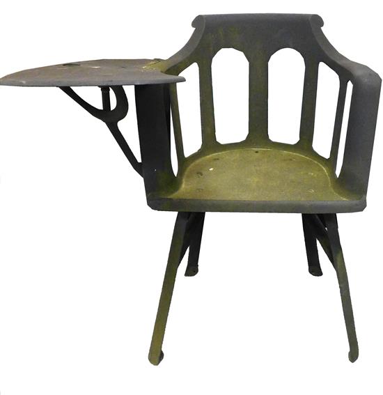 Appraisal: Modern cast-iron desk chair with attached right-handed writing surface last