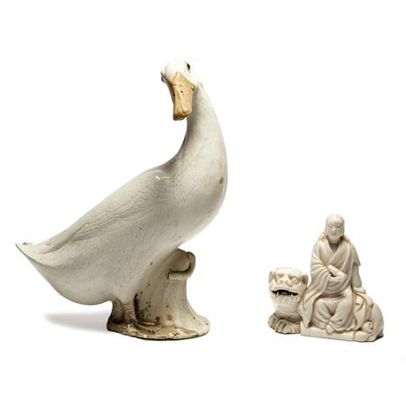 Appraisal: Chinese Blanc De Chine Porcelain Guanyin on a Foo Lion