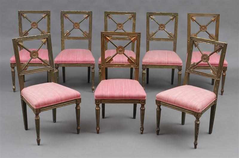 Appraisal: SET OF EIGHT DIRECTOIRE STYLE GREEN-PAINTED AND PARCEL GILT SIDE