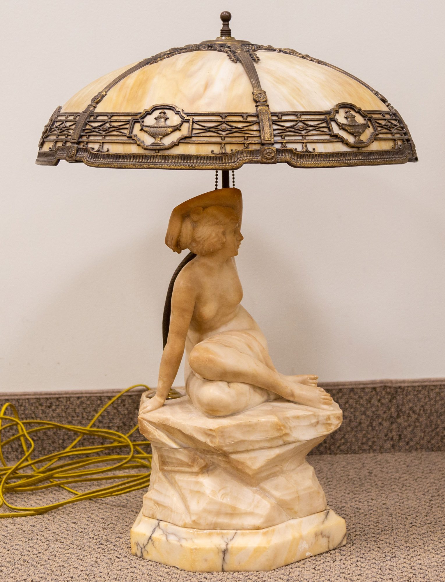 Appraisal: ALABASTER FIGURAL LAMP Early th century