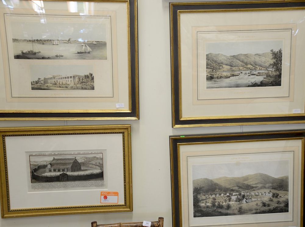 Appraisal: Six piece lot of artwork to include colored engraving Departure