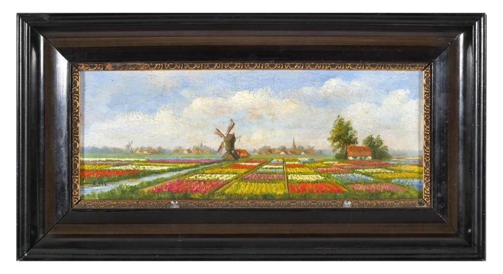 Appraisal: Oil on wood panel miniature painting of a Dutch tulip