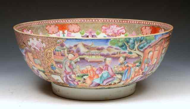 Appraisal: A CHINESE PORCELAIN PUNCH BOWL the exterior painted in polychrome