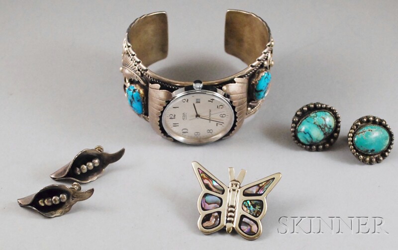 Appraisal: Four Southwest-style Jewelry Items a sterling silver and turquoise cuff