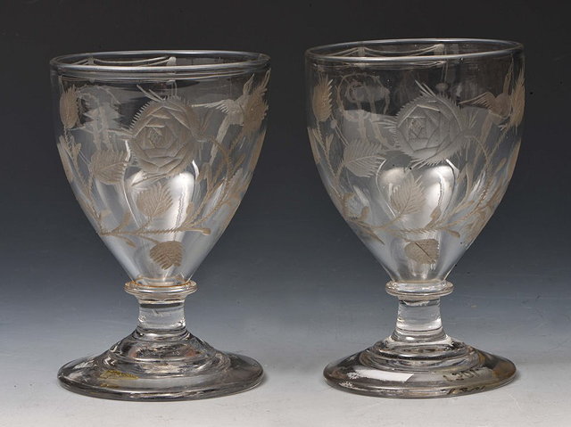 Appraisal: A PAIR OF GLASSES each with Jacobite cut decoration engraved