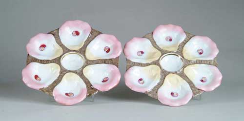 Appraisal: PAIR OF DECORATED OYSTER PLATES AND PAIR OF RUFFLED TOP