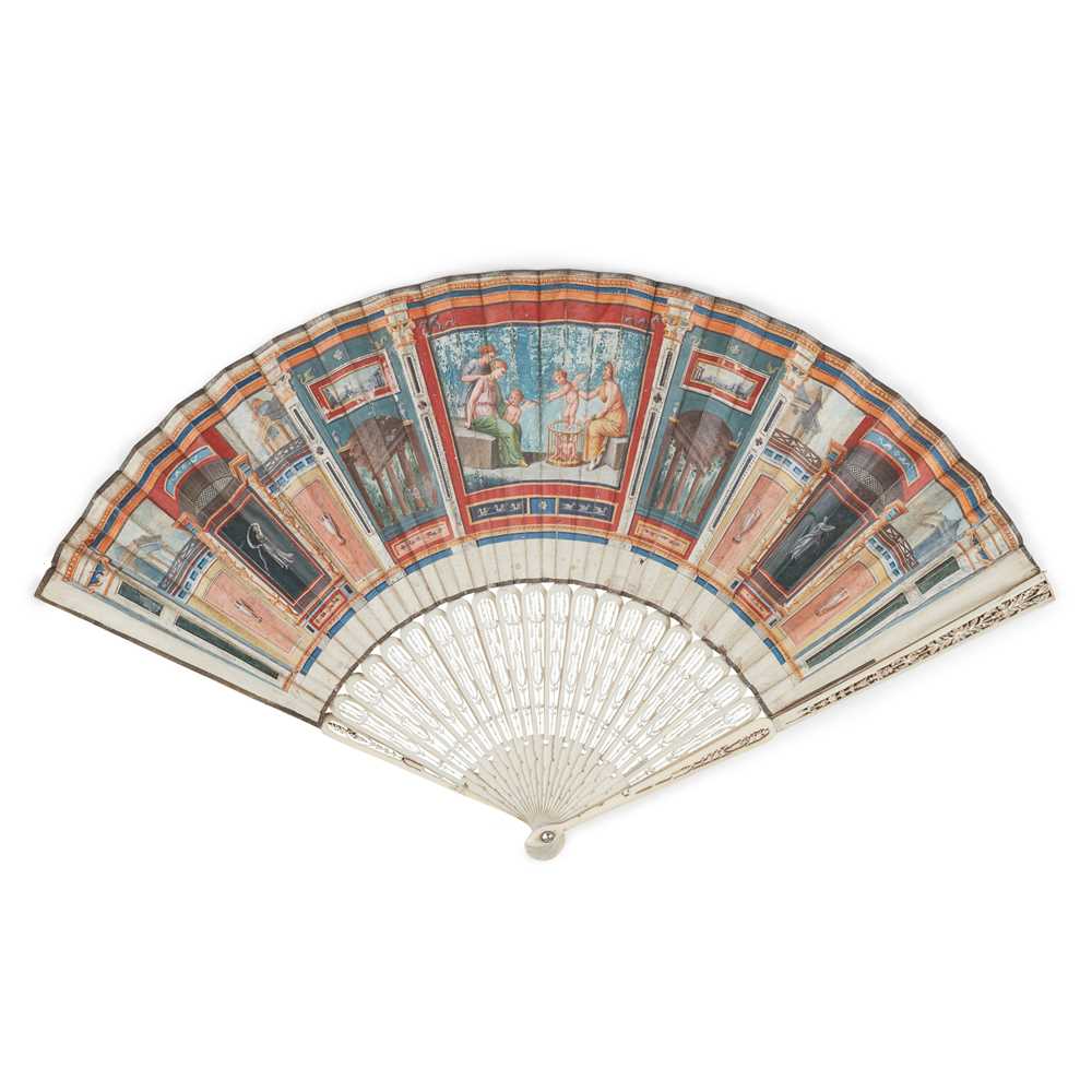 Appraisal: Y GEORGE III GRAND TOUR PAINTED VELLUM AND IVORY FAN