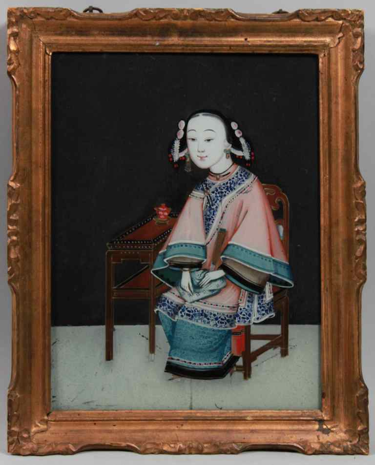 Appraisal: CHINESE EXPORT REVERSE PAINTING ON GLASS TH CENTURY the rectangular