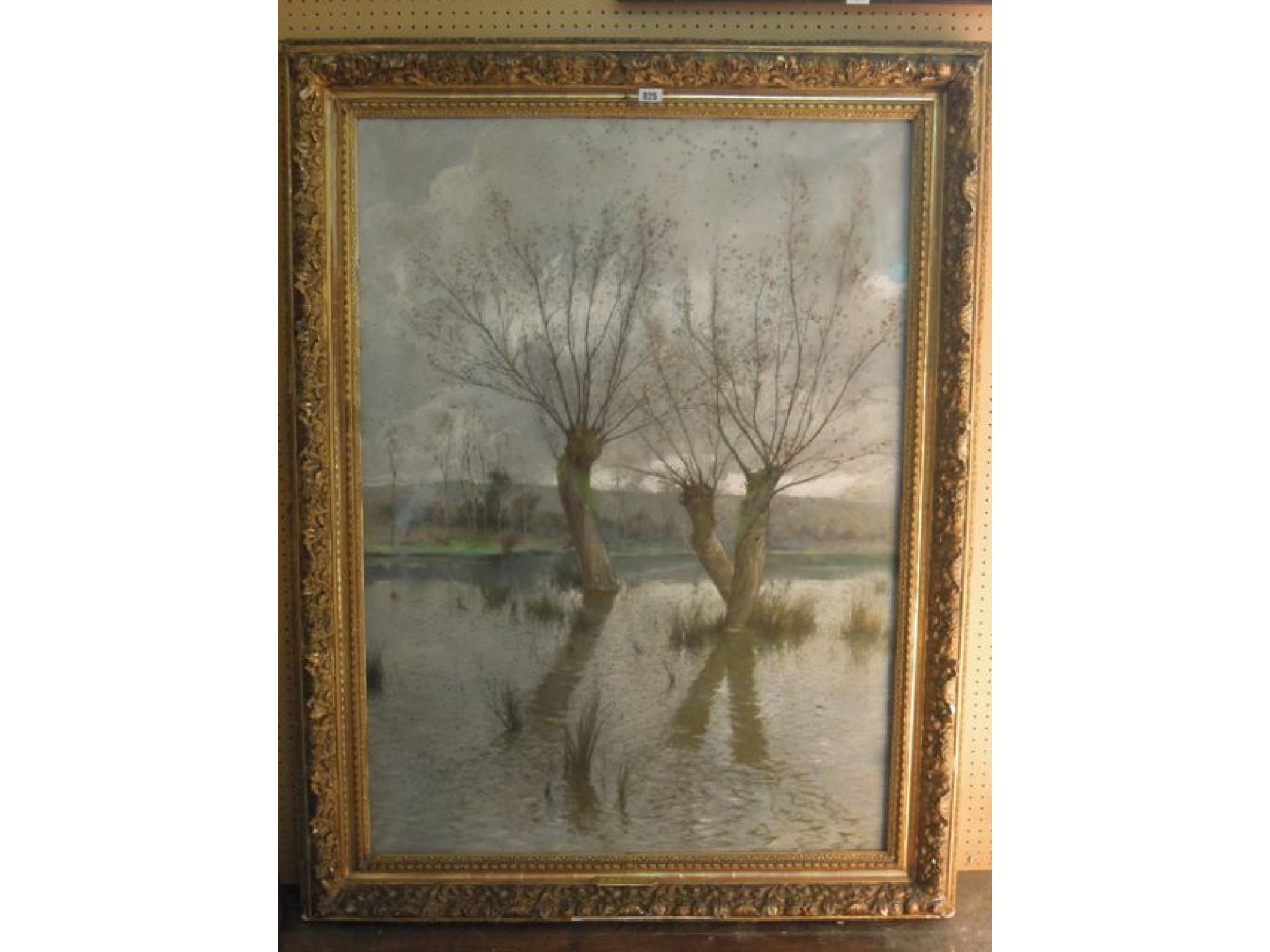 Appraisal: A substantial pastel study of a river scene with willow