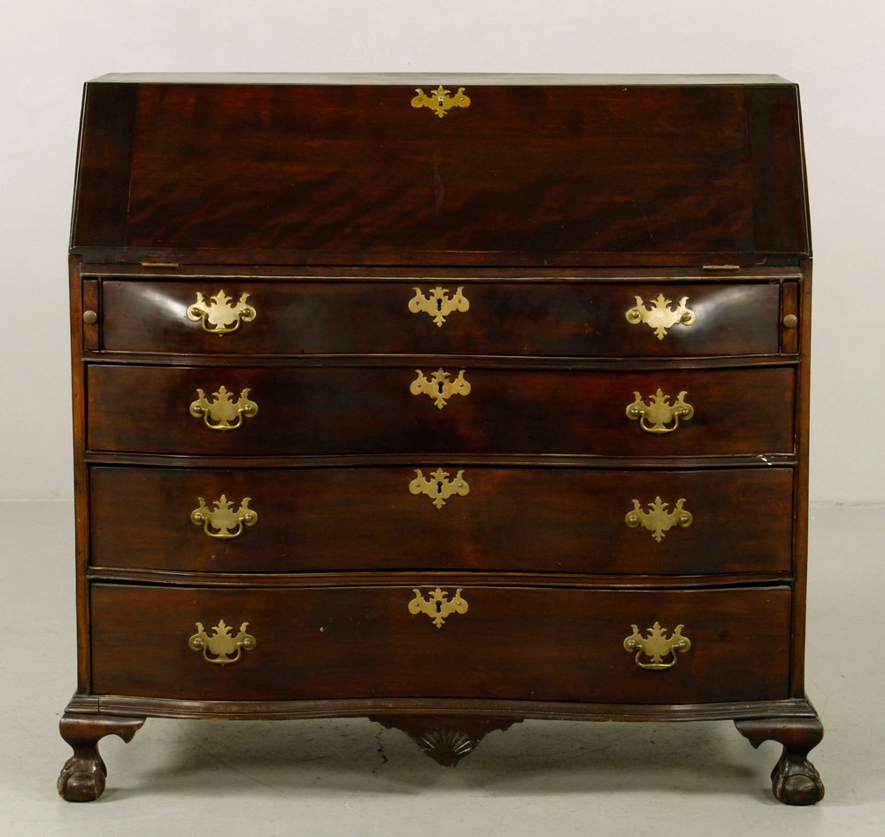 Appraisal: - th C Chippendale Mahogany Serpentine Front Desk th century