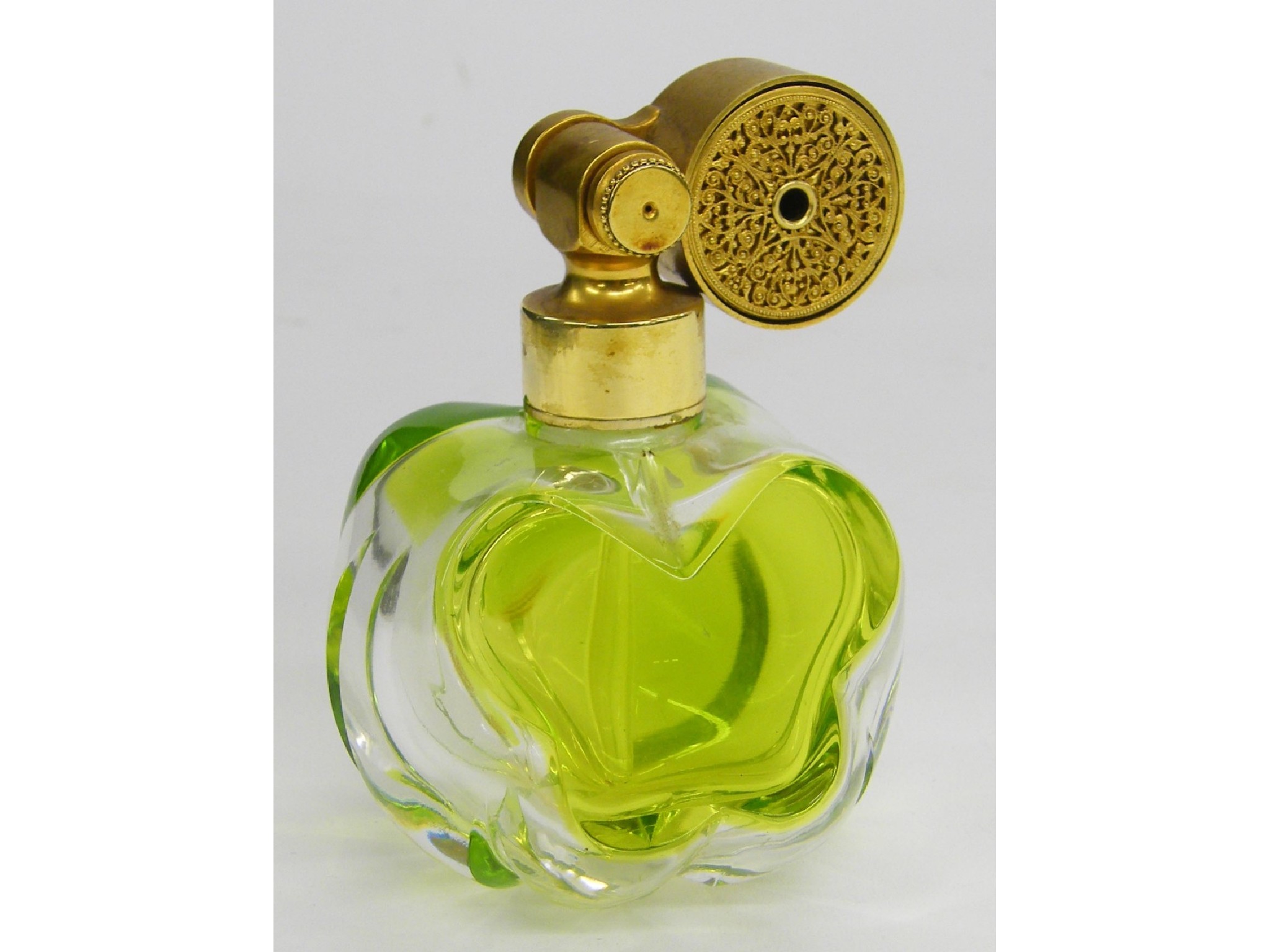 Appraisal: Lalique green and clear glass perfume atomiser with gilt metal