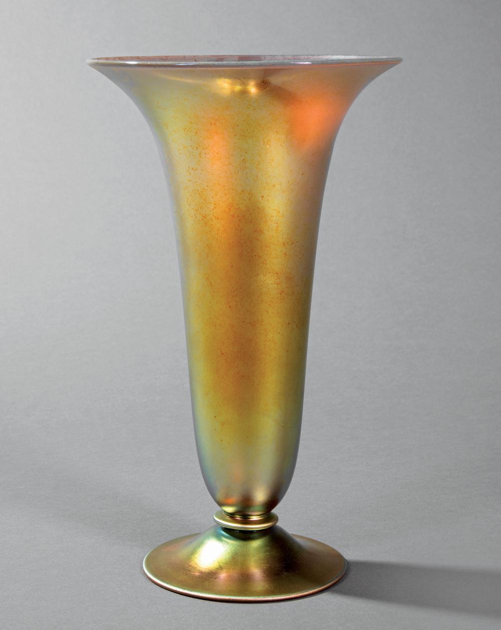 Appraisal: Steuben Gold Aurene Glass Trumpet Vase c designed by Frederick