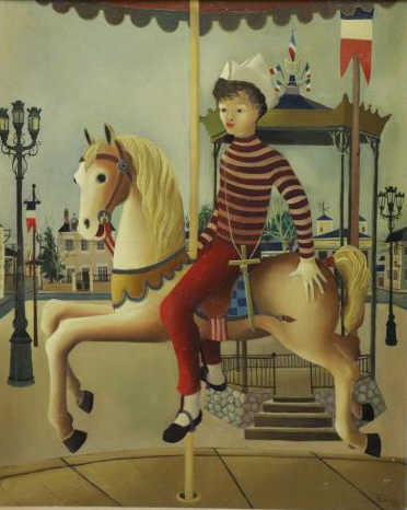 Appraisal: DEMAN Albert Oil on Canvas Boy on Carousel Signed and