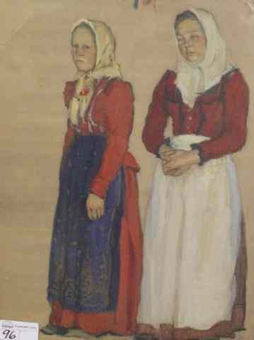 Appraisal: th Century Watercolor Figure Study of Two Women Unknown artist