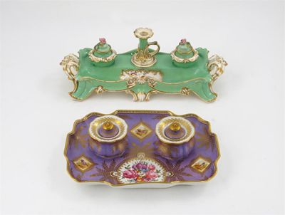 Appraisal: Two porcelain ink stands one fitted with two inkwells and