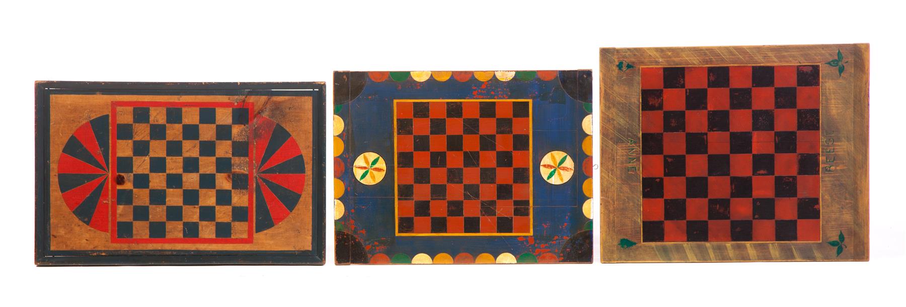 Appraisal: THREE CONTEMPORARY AMERICAN GAMEBOARDS Second half- th century pine Single