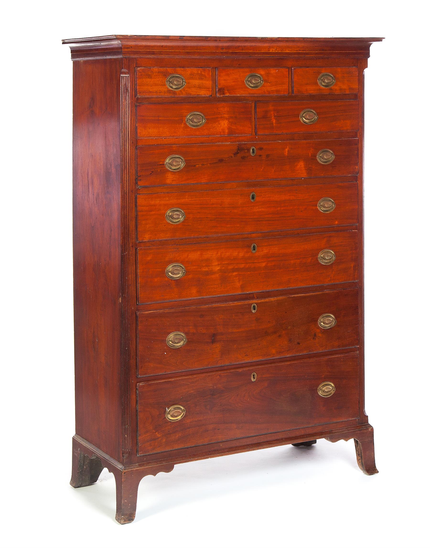 Appraisal: AMERICAN HEPPLEWHITE TALL CHEST st quarter- th century cherry with