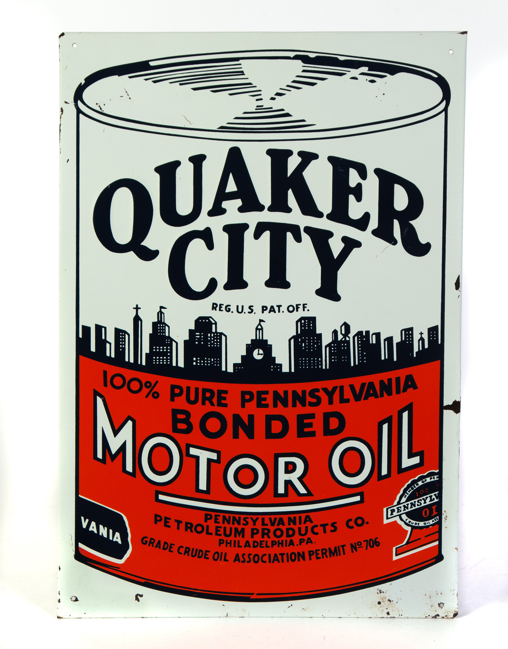 Appraisal: QUAKER CITY MOTOR OIL SIGN American nd half th century