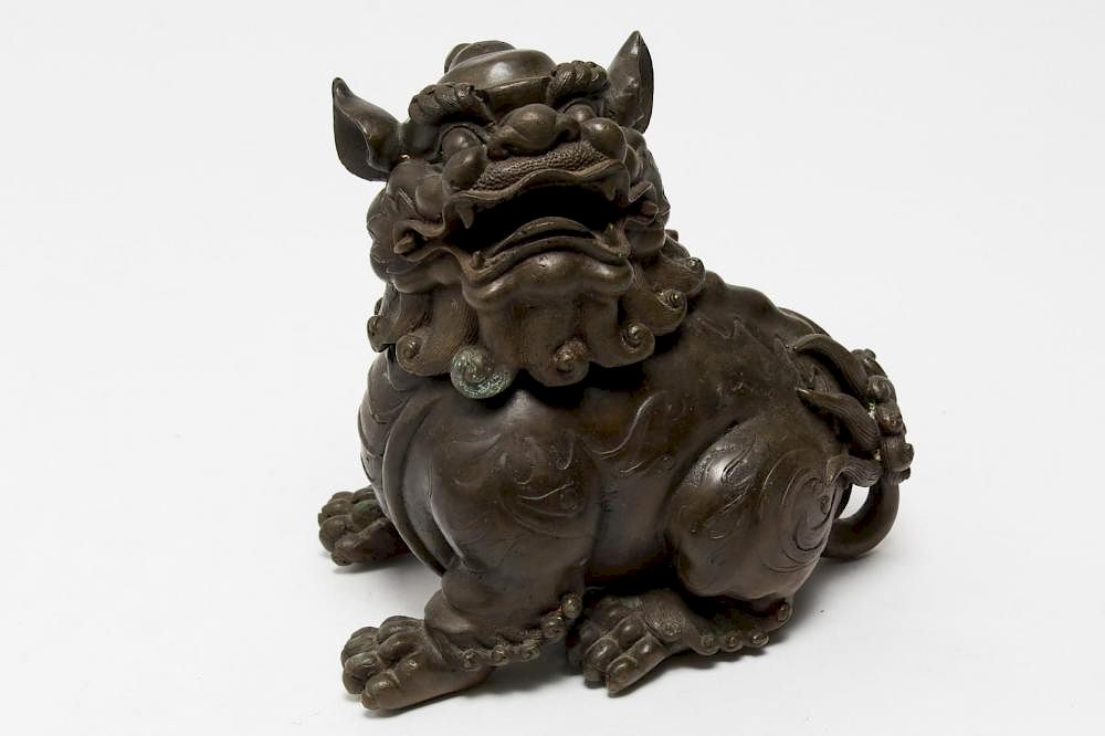 Appraisal: Chinese Bronze Foo Dog Incense Burner Vintage Chinese bronze foo