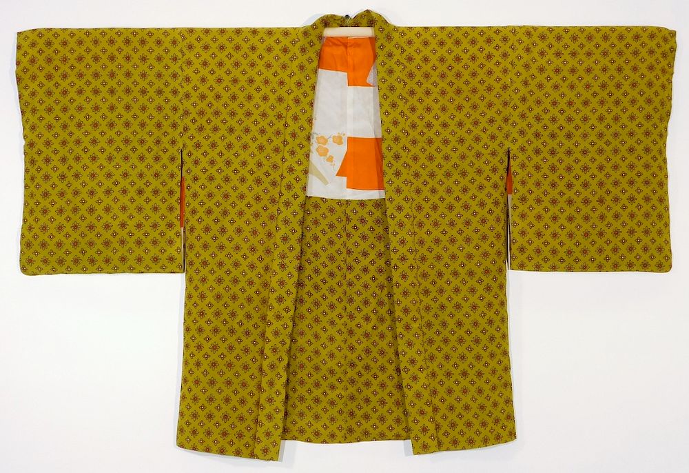 Appraisal: Japanese Yellow Flowers Haori Jacket Japan - th Century Woven