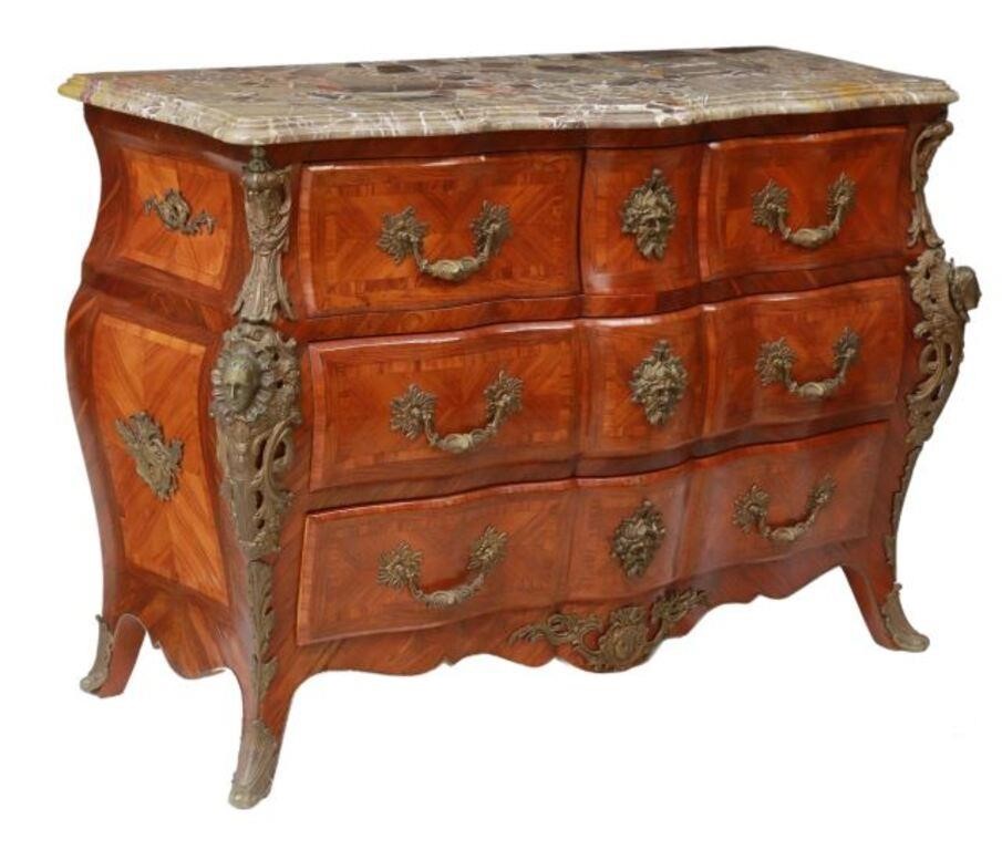 Appraisal: Regency style marble-top rosewood commode th c tombeau-form case fitted