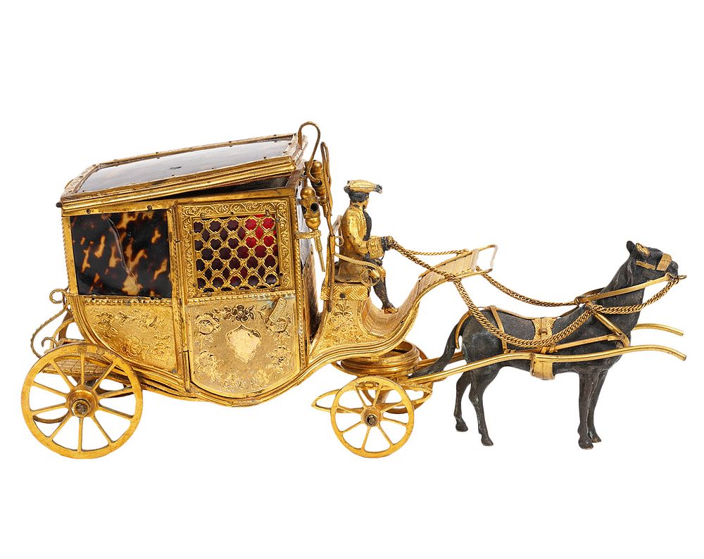 Appraisal: Antique French Necessaire Gilded Horse Carriage Antique French Etui N