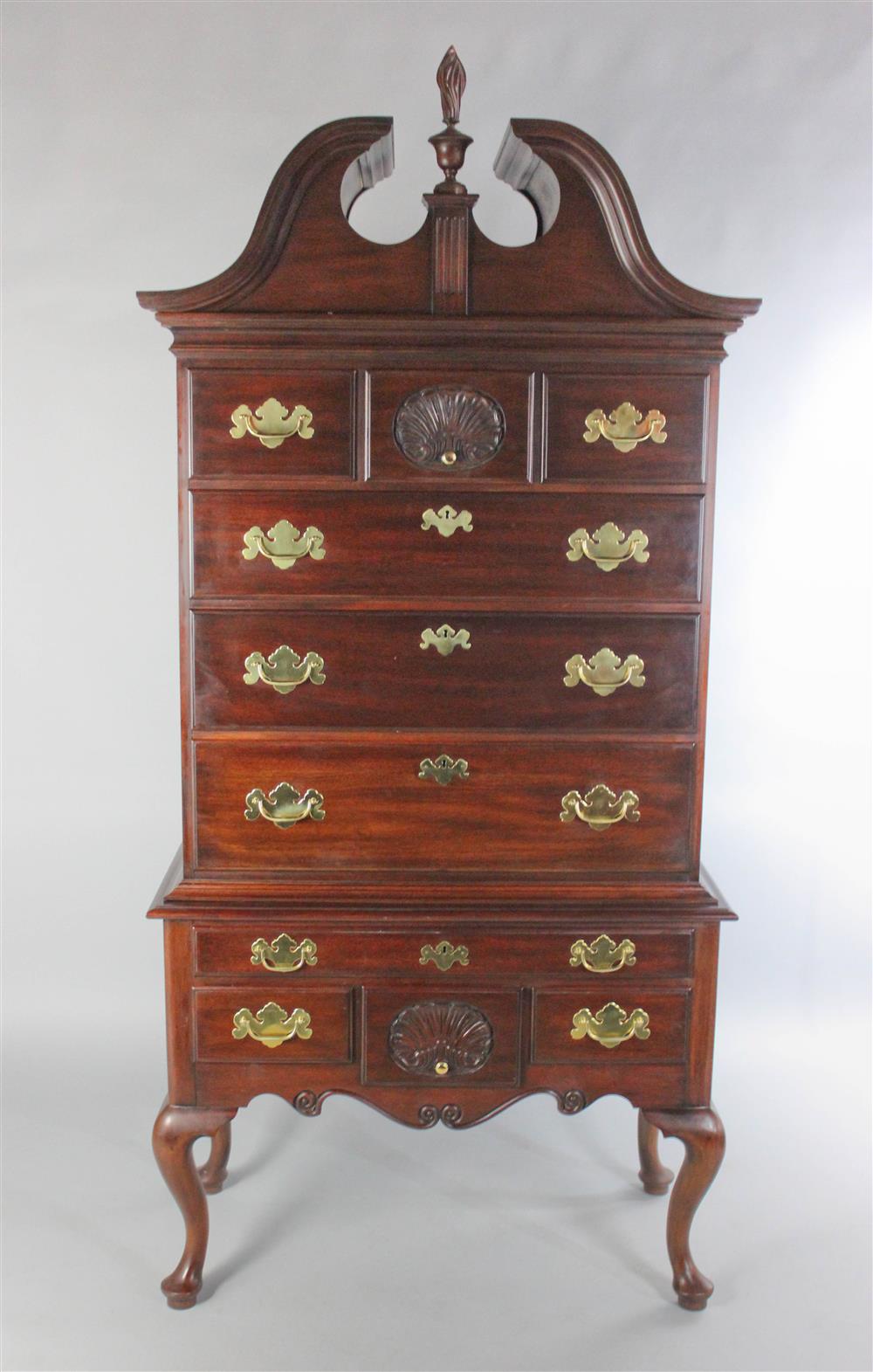 Appraisal: HENKEL HARRIS QUEEN ANNE STYLE MAHOGANY HIGHBOY WITH SWAN'S NECK