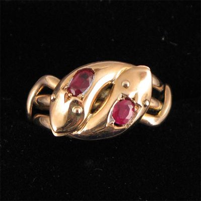 Appraisal: A ct gold double snake ring set with two oval