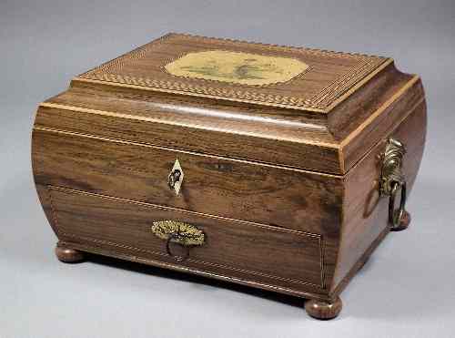 Appraisal: A George III rosewood rectangular work box with bulbous sides