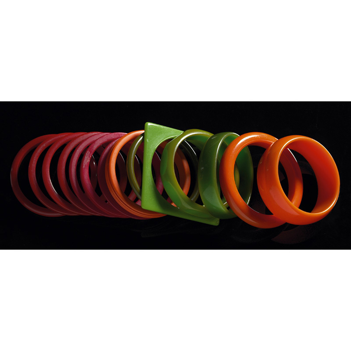 Appraisal: Bakelite bracelets lot of nine bangles in red and green