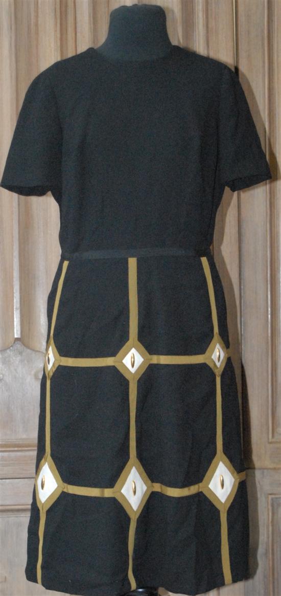 Appraisal: CHRISTIAN DIOR BLACK LINEN DRESS Bronze grograin ribbon detail sizes