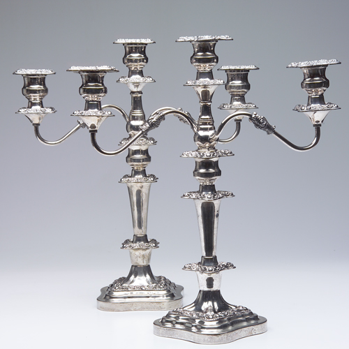 Appraisal: Pair of Sheffield three-light candelabra x