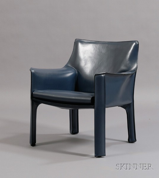 Appraisal: Cassina Armchair Leather Italy Continuous blue leather seat and arm